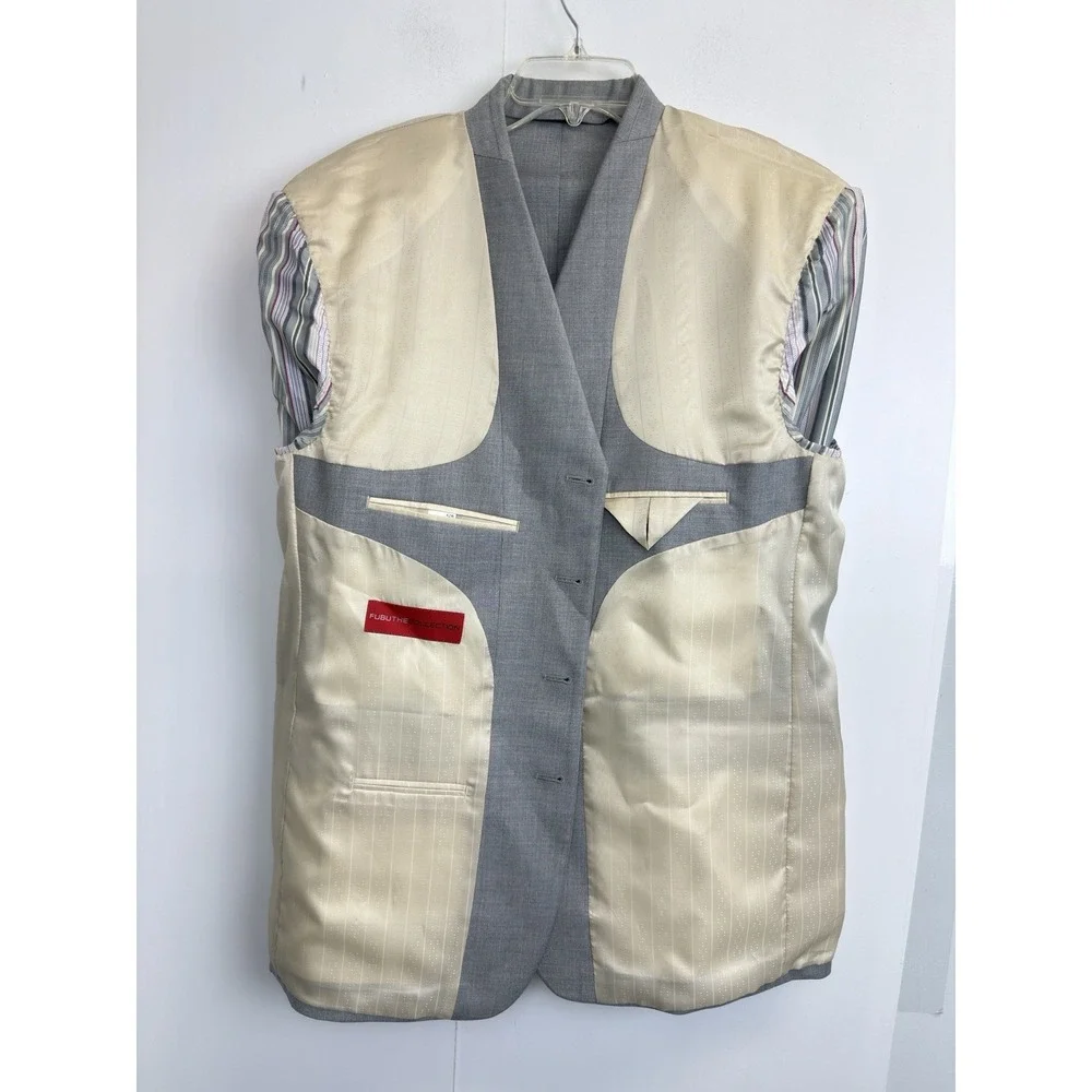 Vintage FUBU The Collection‎ Blazer 42R Grey Y2K Hip Hop Suit Jacket 4 Buttons